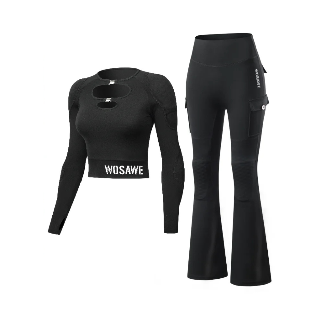 WOSAWE Dames Motorjas & Flared Pants Set met CE Protectie