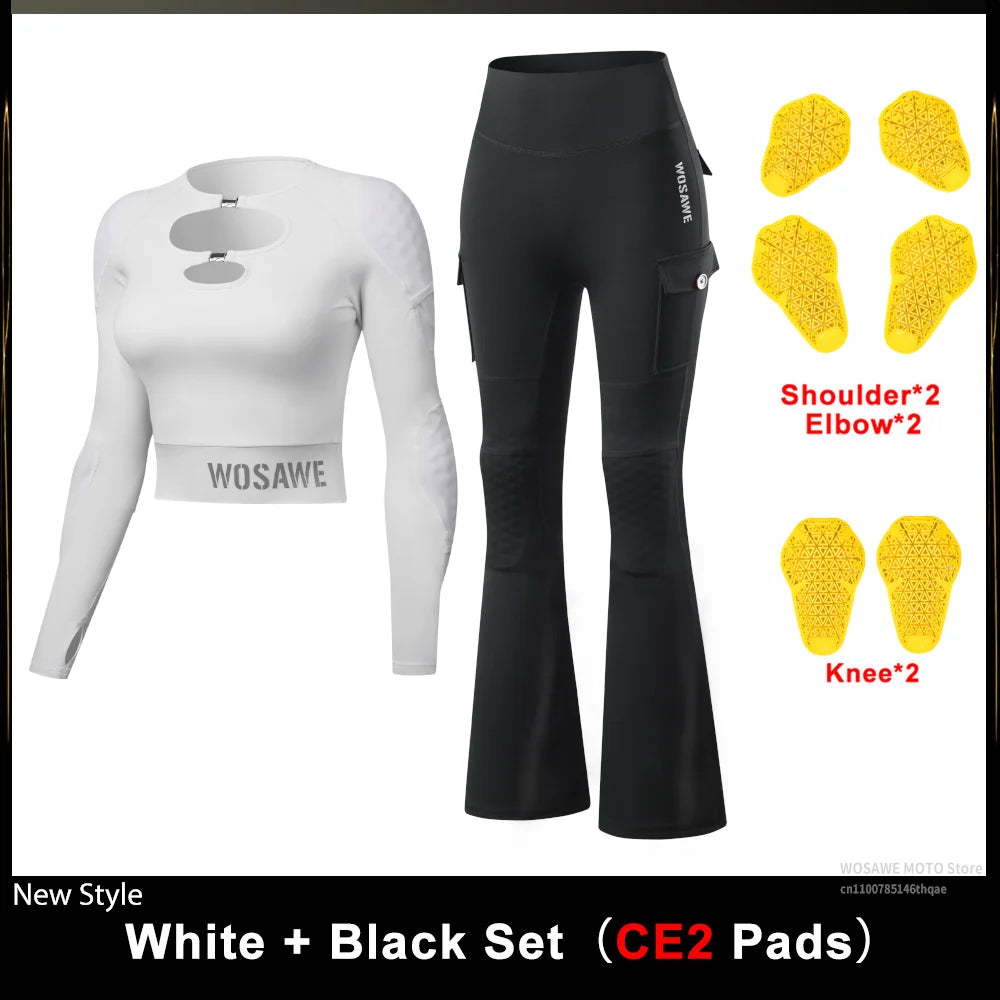 WOSAWE Dames Motorjas & Flared Pants Set met CE Protectie