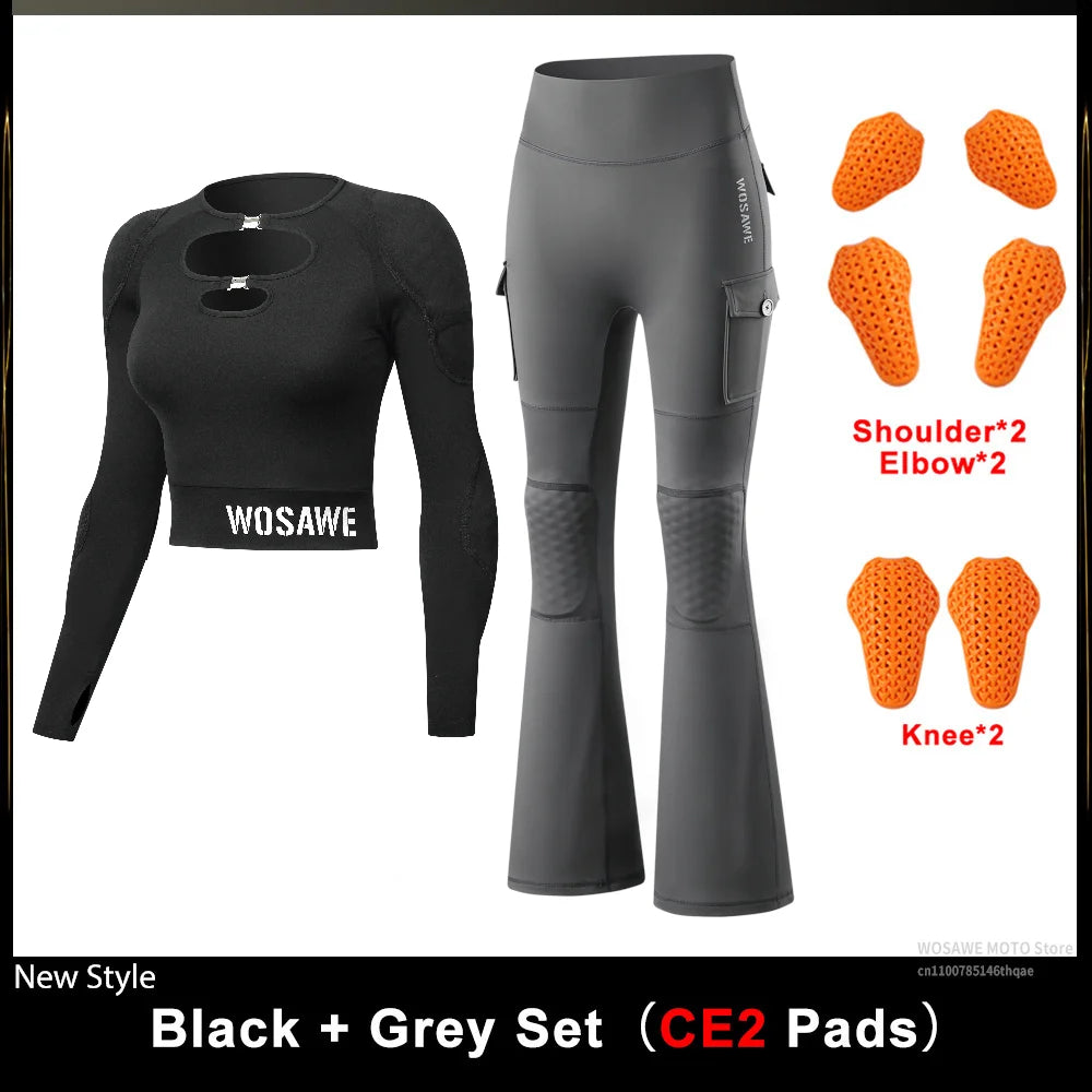 WOSAWE Dames Motorjas & Flared Pants Set met CE Protectie