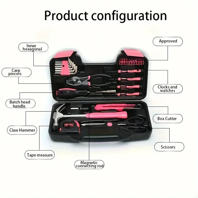 BearMoto™ Pink Motor Tool Set – Roze Gereedschap voor Vrouwen (24/39-delig)