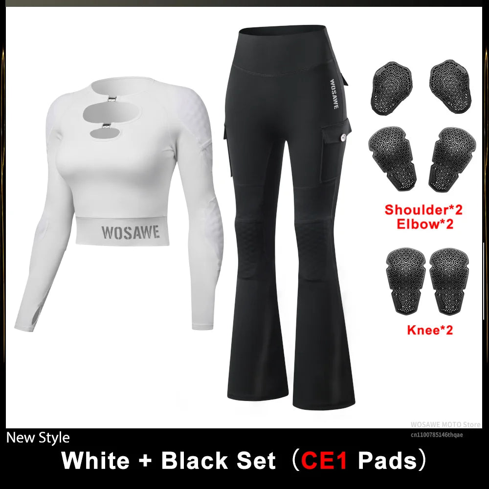 WOSAWE Dames Motorjas & Flared Pants Set met CE Protectie