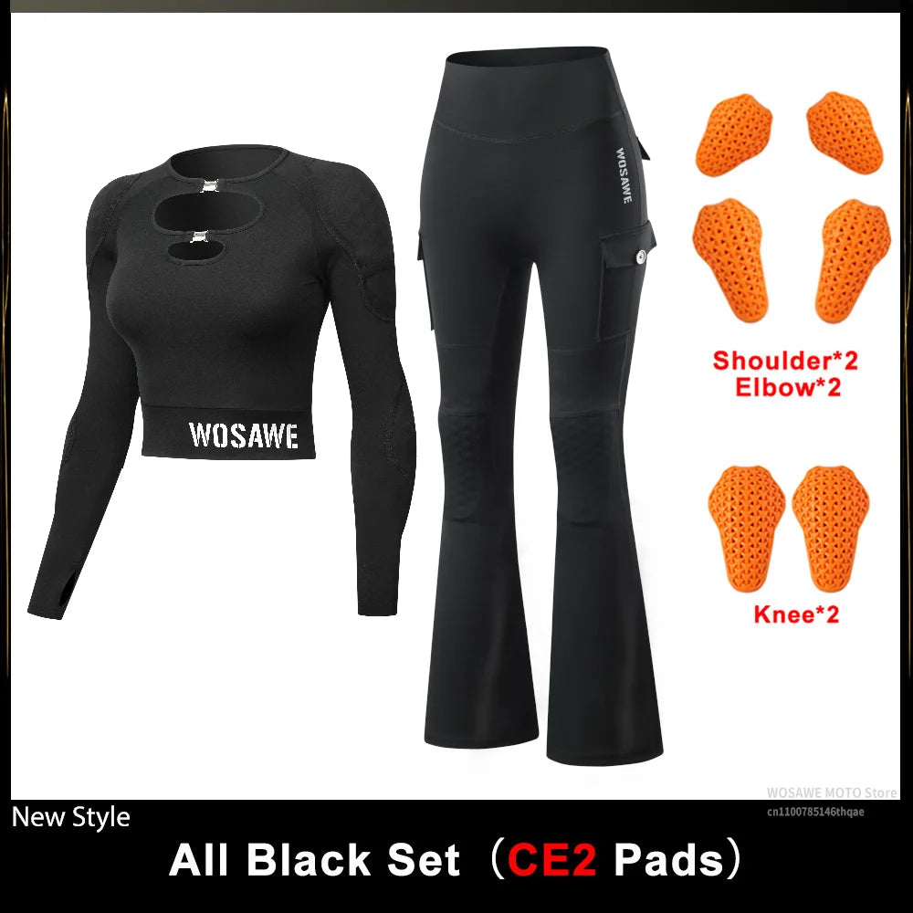 WOSAWE Dames Motorjas & Flared Pants Set met CE Protectie