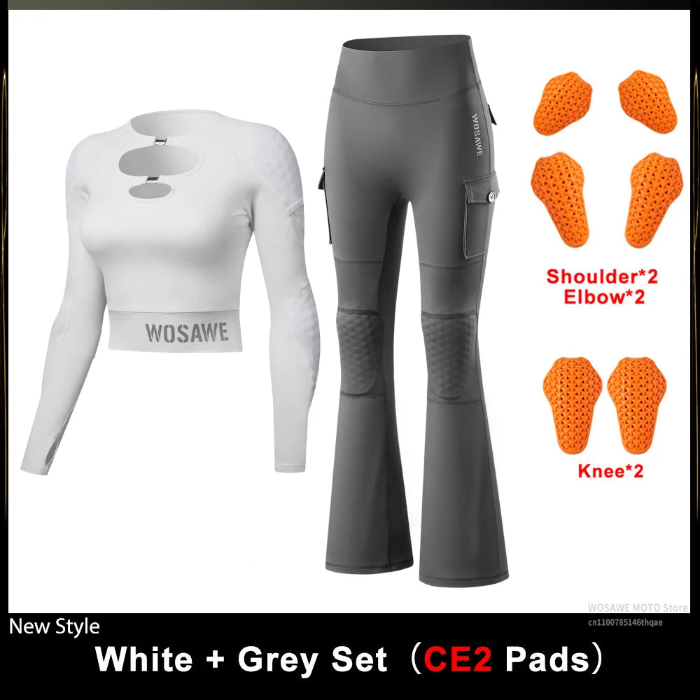 WOSAWE Dames Motorjas & Flared Pants Set met CE Protectie