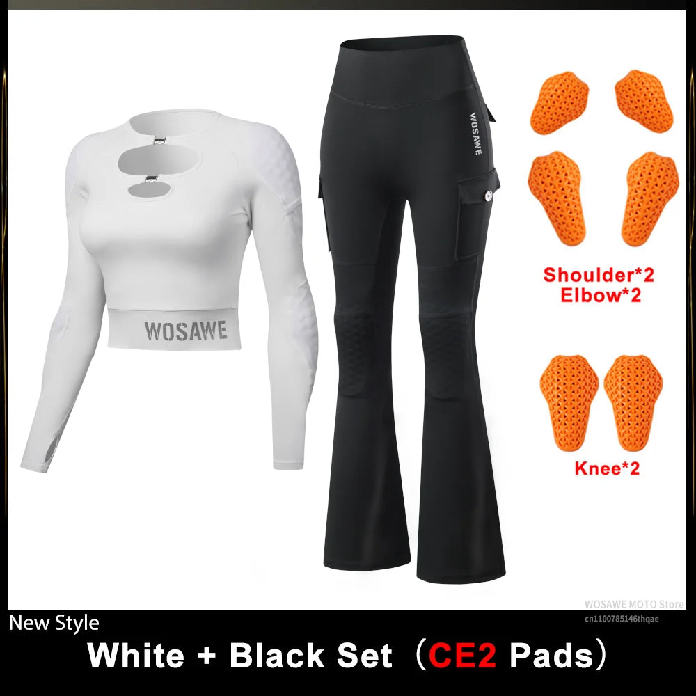 WOSAWE Dames Motorjas & Flared Pants Set met CE Protectie